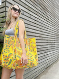 Quilted Velvet Cotton Reversible Oversize Tote Bag | Bright Yellow Floral