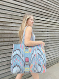 Quilted Velvet Cotton Reversible Oversize Tote Bag | Grey Ikat
