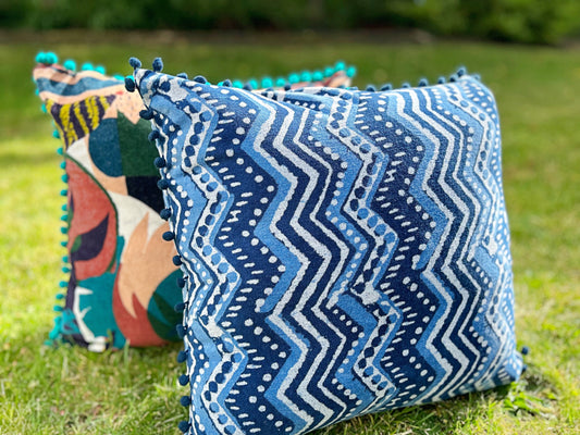 Velvet  blue abstract cushion cover