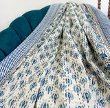 High Quality Hand dyed Shibori Kantha Throws in 100% Cotton-Bluey green