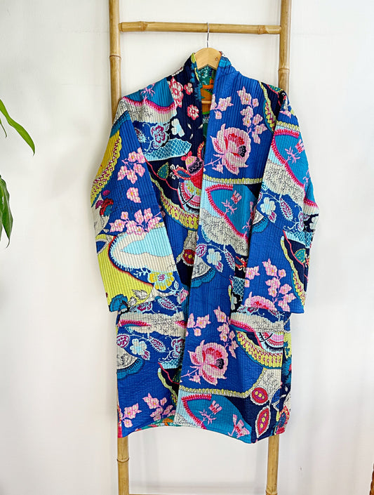 Quilted Unisex Cotton Reversible Long Winter Dressing Kimono Robe Boho