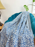High Quality Hand dyed Shibori Kantha Throws in 100% Cotton- Floral Leaves Weave Blue White Rustic