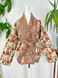 Quilted Pure Cotton Reversible Short Autumn Winter Jacket Coat Boho Bagru Block Classic Earthen Rust Beige Blue Red Cream Botanical