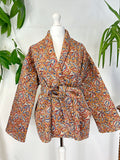 Quilted Pure Cotton Reversible Short Autumn Winter Jacket Coat Boho Bagru Block Classic Earthen Rust Beige Blue Red Cream Botanical