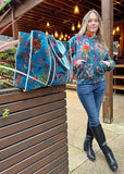 Quilted Velvet Cotton Reversible Oversize Tote Bag |  Rich Teal Pink Orange