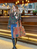 Quilted Velvet Cotton Reversible Oversize Tote Bag |  Orange Rust Emerald