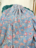 High Quality Hand dyed Shibori Kantha Throws in 100% Cotton-Pastel Blue Pink Garden Petals