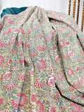 High Quality Hand dyed Shibori Kantha Throws in 100% Cotton-Pastel Green Pink Garden Petals