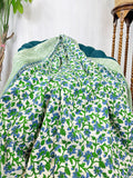 High Quality Hand dyed Shibori Kantha Throws in 100% Cotton-White Blue Green Gardenia Stripe