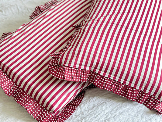 Cotton Pillow Cover red and white stripe