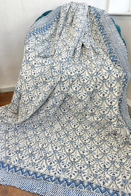 High Quality Hand dyed Shibori Kantha Throws in 100% Cotton-Bluey hue