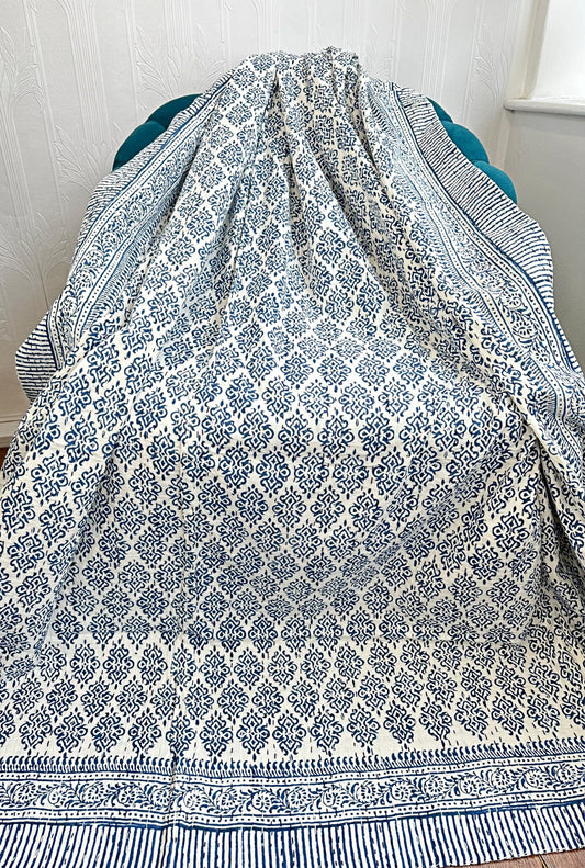 High Quality Hand dyed Shibori Kantha Throws in 100% Cotton-Blue printed squary