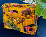 Luxury Velvet Washbag | Bumblebee / Neon Orange With Floral Patterns
