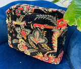 Luxury Velvet Washbag | Royal Balck With Floral Pattern