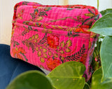 Luxury Velvet Washbag | Barbie Pink With Floral Patterns