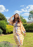 Pure Cotton Block-print House Robe Summer Kimono Beach Coverup/Comfy Lounge Animal Goddess Totem Magic | White Yellow Cheetah Leopard Purple