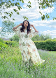 Pure Cotton Long Dress Indian Block Print Boho Colourful Summer Earthy Elegant Comfy Daywear Mom Outfit Almond White Palm Tree Bohemia