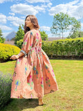 Pure Cotton Long Dress Indian Block Print Boho Colourful Summer Earthy Elegant Comfy Daywear Mom Outfit Terracotta Rose Dream