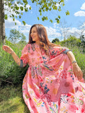 Pure Cotton Long Dress Indian Block Print Boho Colourful Summer Earthy Elegant Comfy Daywear Mom Outfit Candy Pink Bouquet Gardenia