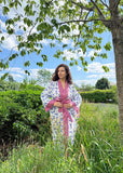 Pure Cotton Block-print House Robe Summer Kimono Beach Coverup/Comfy Lounge Animal Goddess Totem Magic | White Pink Purple Cheetah Leopard