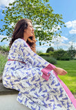 Pure Cotton Block-print House Robe Summer Kimono Beach Coverup/Comfy Lounge Animal Goddess Totem Magic | White Pink Purple Cheetah Leopard