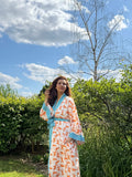 Pure Cotton Block-print House Robe Summer Kimono Beach Coverup/Comfy Lounge Animal Goddess Totem Magic | White Orange Aqua Cheetah Leopard