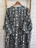 Elegant Block print Midi Dress stitched to be your next comfy dress this Summer in Monochorme Black White Mughal Floral