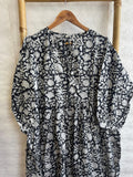 Elegant Block print Midi Dress stitched to be your next comfy dress this Summer in Monochorme Black White Mughal Floral