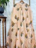 Pure Cotton Maxi Dress Indian Block Print Summer Earthy Nature Beach Goddess Comfy Daywear Boho Beach Outfit | White Mustard Peach Marigold
