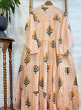Pure Cotton Maxi Dress Indian Block Print Summer Earthy Nature Beach Goddess Comfy Daywear Boho Beach Outfit | White Mustard Peach Marigold