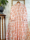 Pure Cotton Maxi Dress Indian Block Print Summer Earthy Nature Beach Goddess Comfy Daywear Boho Beach Outfit | White Peach Seashell Mermaid