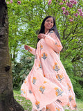 Pure Cotton Maxi Dress Indian Block Print Summer Earthy Nature Beach Goddess Comfy Daywear Boho Beach Outfit | White Mustard Peach Marigold
