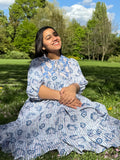 Pure Cotton Long Dress Indian Block Print Boho Colourful Summer Earthy Elegant Comfy Daywear Mom Outfit | Quilted Blue White Bib Country Vibe