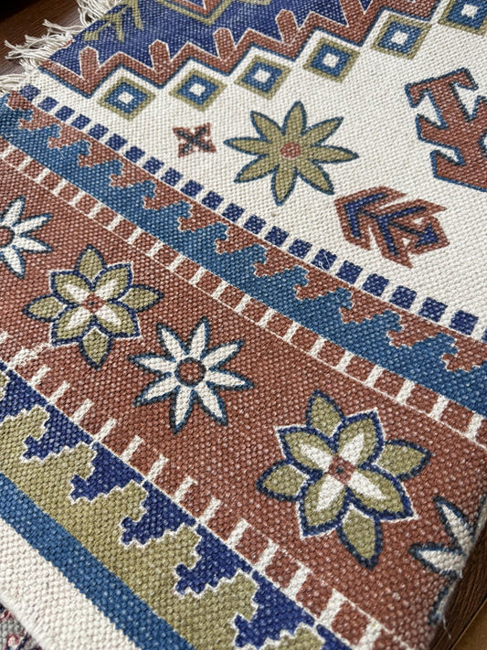 Modern 6x4 ft. Area Rug – Soft, Durable & Stylish Floor Accent | Brown/ Terracotta Cream Olive Blue