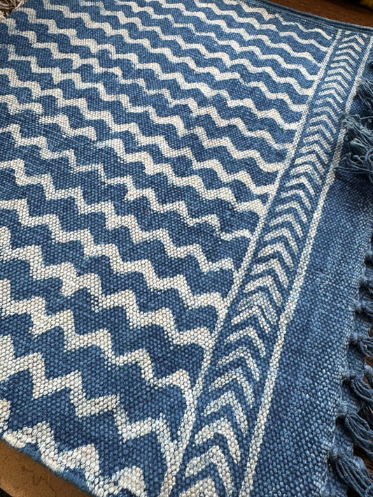 Modern 6x4 ft. Area Rug – Soft, Durable & Stylish Floor Accent | Indigo Blue White Wave Pattern