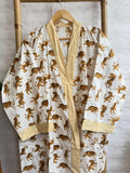 Pure Cotton Block printed White yellow real tiger print