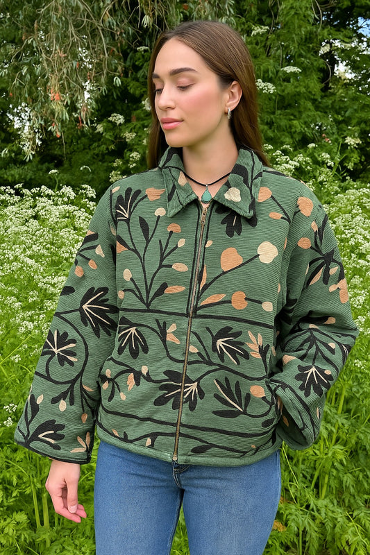 Corduroy Suzani Green  Bomber jacket