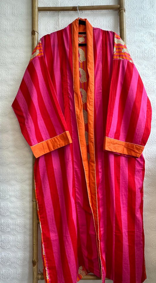 Pure Cotton Handprinted House Robe Tropical Kimono - Orange Spark Chunky style Crush Festival Paradise | Beach Coverup/Comfy Maternity