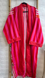 Pure Cotton Handprinted House Robe Tropical Kimono - Red, Pink Spark Chunky style Crush Festival Paradise | Beach Coverup/Comfy Maternity