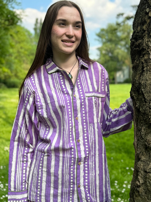 Luxury Hand Printed Indian Blockprint Pure High Quality Cotton |  Purple Stripe