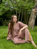Luxury Hand Printed Indian Blockprint Pure High Quality Cotton |  Pink Mustard Stripe