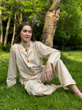 Luxury Hand Printed Indian Blockprint Pure High Quality Cotton | White Yellow Stripe
