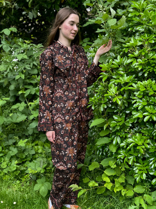 Luxury Hand Printed Indian Blockprint Pure High Quality Cotton | Black Beige Gold Mughal style