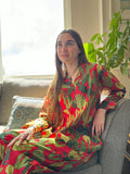 Luxury Hand Printed Indian Blockprint Pure High Quality Cotton |  Green Red Blue Quirky Cactus