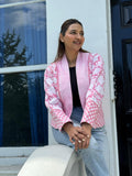 Cotton quilted open jacket Mint Pink flora