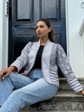 Cotton quilted open jacket Mint Pink flora