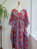 Pure Cotton Kaftan Indian Block printed Summer Kimono Floral Beach Coverup/Comfy Maternity Summer Soft Blue Red Mustard Pink Floral Joy