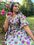 Pure Cotton Kaftan Indian Block printed Summer Kimono Floral Beach Coverup/Comfy Maternity Spring Pastel Lime Leaves Purple Botanical Burst