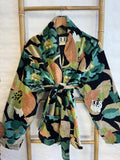 Luscious Luxurious Hip Length Shawl Collar Kimono Printed Velvet Jacket