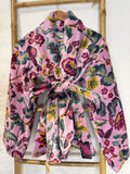 Luscious Luxurious Hip Length Shawl Collar Kimono Printed Velvet Jacket